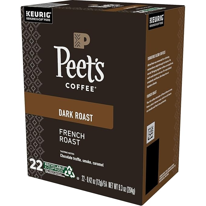 Peet's Coffee French Roast, Dark Roast, 22 Count Single Serve K-Cup Coffee Pods for Keurig Coffee Maker