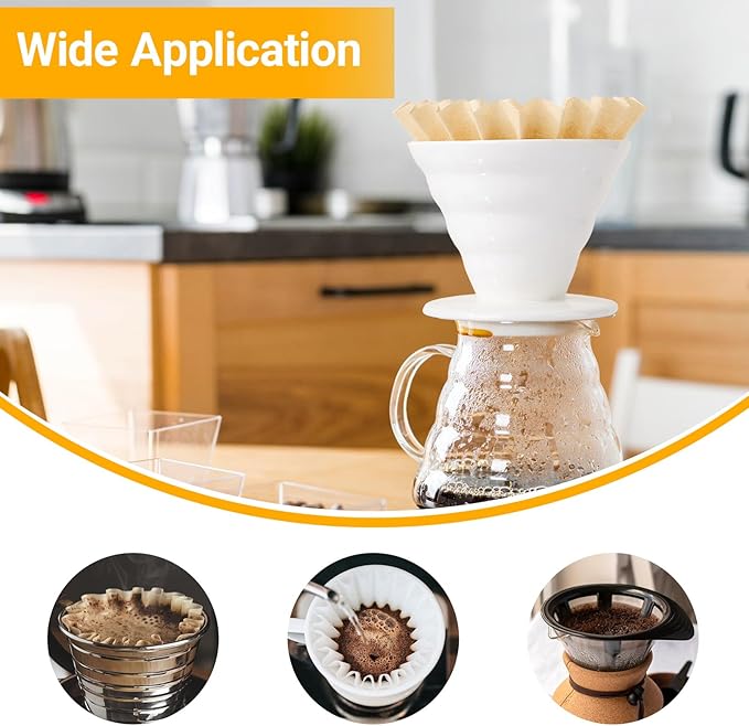 Segarty 150 Pack 1-4 Cup Unbleached Coffee Filters Disposable, 7.2in Natural Paper-made Brown Basket Coffee Filters Bar Accessories for Pour Over Maker Coffee Brewer Dripper Machine for Home Cafeteria