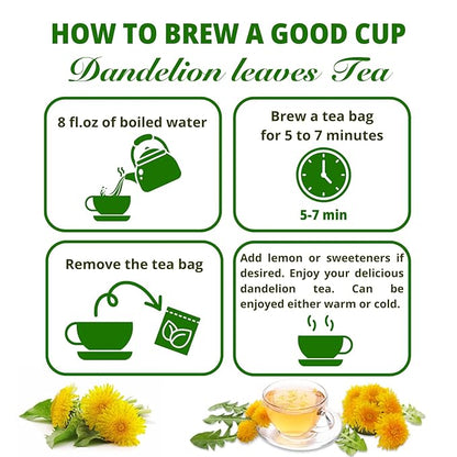 VIDA FARM 100 Dandelion Tea Bags - 100% Natural Dandelion Leaf & Root, Sugar Free, Caffeine Free, Non-GMO - Premium Dandelion Root Herbal Tea, Smooth Taste