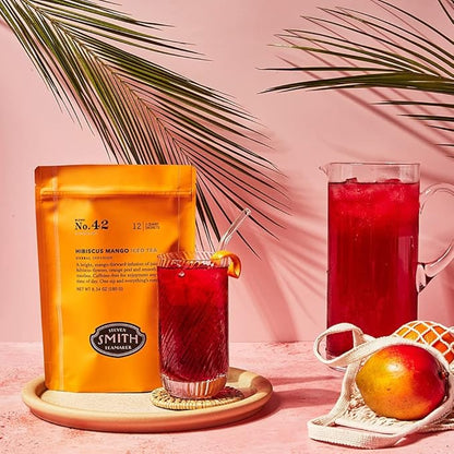Steven Smith Teamaker Hibiscus Mango Iced Tea No. 42, Refreshing, Caffeine-Free, Sustainably Grown, Full Leaf Herbal Iced Tea, 10 Count, 1 Quart Sachets