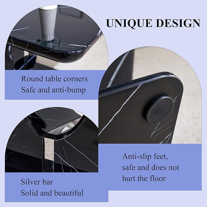 43.3 Inch Faux Marble Coffee Table, Large Modern Coffee Tables for Living Room, Rectangular Center Table Tea Table Accent Furniture, Black Marble-Looking Desktop