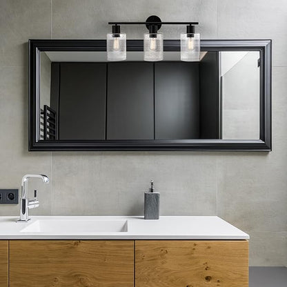 Globe Electric 51851 Bristol 5-Piece All-in-One Bathroom Set, Matte Black, 3-Light Vanity Light with Seeded Glass Shades, Towel Bar, Towel Ring, Robe Hook, Toilet Paper Holder