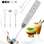 Load image into Gallery viewer, Milk Frother Handheld Rechargeable, Frother Wand Drink Mixer Electric Whisk for Coffee, Detachable With 3 Stainless Whisks, Hand Mixer for Lattes, Cappuccino, Matcha, Egg, No Stand, Silver