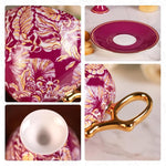 Load image into Gallery viewer, KAMMAK Ceramic Coffee Cups and Saucers Set of 2, Porcelain Espresso Cups with Saucers, 7.7 oz Handcrafted Ceramic Floral Coffee and Tea Cup, Vintage Drinkware for Tea Party, Office, Women Gifts