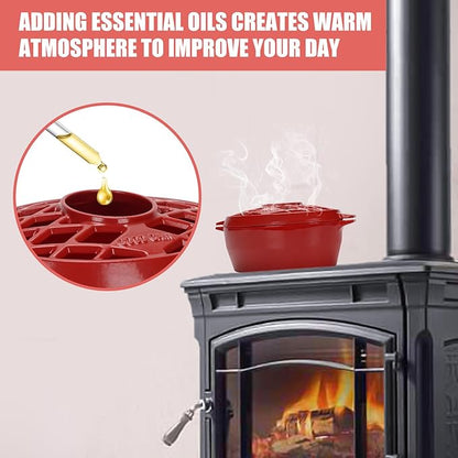 G Good Gain Wood Stove Steamer, Fireplace Humidifier, Cast Iron Humidifier for Stove, Matte Black Finish, Rust Resistant, Lattice Top, 2.5 Quart Capacity, Wood Burning Stove Indoor Decorative. RED