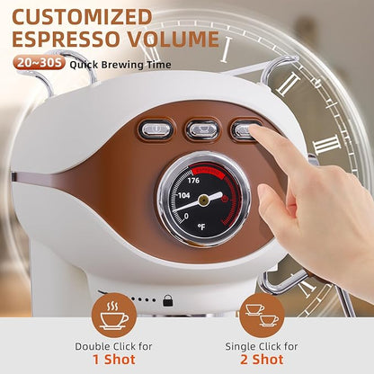 Espresso Coffee Machine, 20 Bar Compact Semi-Automatic Espresso Machine with Milk Frother for home Latte, Cappuccino, White
