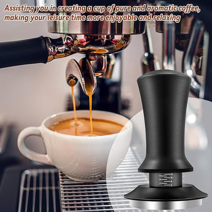 Coffee Espresso Tamper 51mm with WDT Tool Calibrated Spring Loaded, Coffee Tamper with Silicone Tamper Mat,Black Espresso Distribution Tool,Stainless Steel Base Tamper for Espresso Coffee Machine