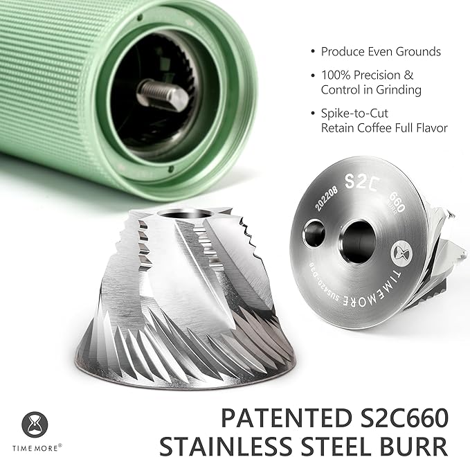 TIMEMORE Manual Coffee Grinder Chestnut C3S PRO, Hand Coffee Grinder with Foldable Handle, Stainless Steel S2C Conical Burr Coffee Grinder, Adjustable Grind Setting for Espresso to French Press, Green