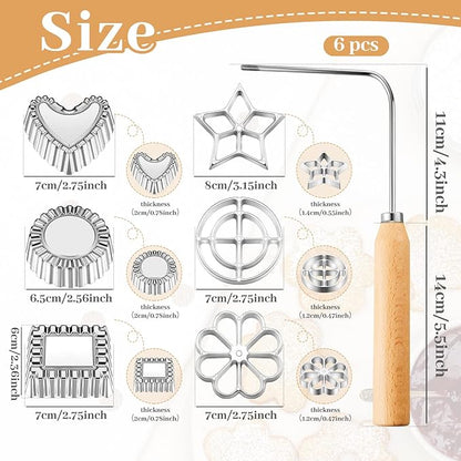 Tessco 12 Pcs Rosette Iron Molds, 6 Shape Achappam Bunuelos Mold with Handle Aluminium Iron Rosette Maker and Wooden Handles for Christmas Kitchen Baking Housewares Waffle Cookie Cooking