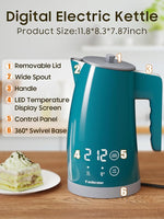 Load image into Gallery viewer, Temperature Control Electric Kettle, 5 Temp Presets, 2H Keep Warm, 1.25L 1200W Fast Boil with LED Display, Cool-Touch Design with Auto Shut-Off, Cordless Design, Ideal for Tea and Coffee（Green）