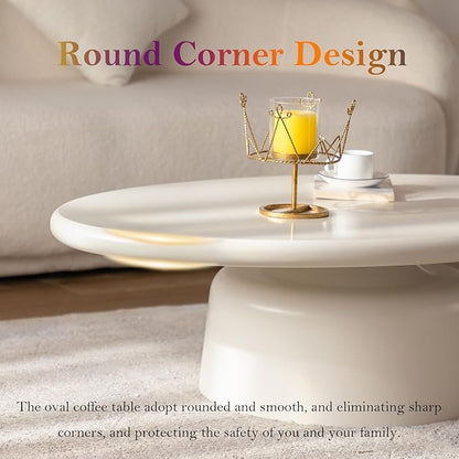 Chic Coffee Table with Smooth Fininsh & Stable Large Base, Minimalism Low Center Table for Farmhouse Living Room (J-Oval)