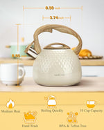 Load image into Gallery viewer, Tea Kettle Stovetop Teapot, 2.5 Quart Loud Whistle Food Grade Stainless Steel and Smooth Wood Pattern Handle, Sophisticated Look for Hiking, Picnic, for Tea, Coffee Milky White