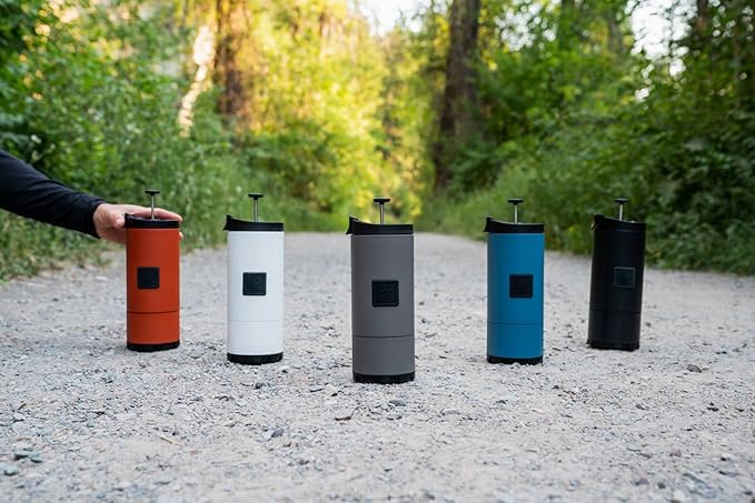 OVRLNDR Travel Coffee French Press, 24 fl.oz Capacity, Double Wall Vacuum Insulated, Easy To Clean Removable Bottom, No Spill Lid, On The Go Coffee Brewing (Snowflake White)