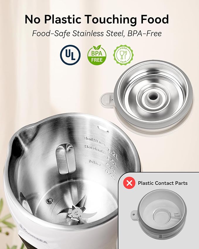 IAGREEA 8 in 1 Nut Milk Maker Machine Stainless Steel Lid BPA Free for Homemade Almond/Oat/Soymilk, 35 oz(1L) Almond Milk Maker Machine with 8 Mins Self-Cleaning, 2 hrs Keep Warm, 750W Stirring Power