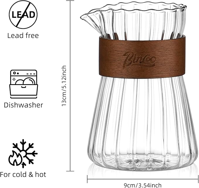 Glass Coffee Server 16oz, Glass Coffee Carafe with Heat-Resistant Wood Loop,Clear Coffee Decanter Coffee Server for Pour Over, Coffee Pot