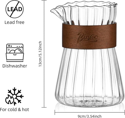 Glass Coffee Server 16oz, Glass Coffee Carafe with Heat-Resistant Wood Loop,Clear Coffee Decanter Coffee Server for Pour Over, Coffee Pot