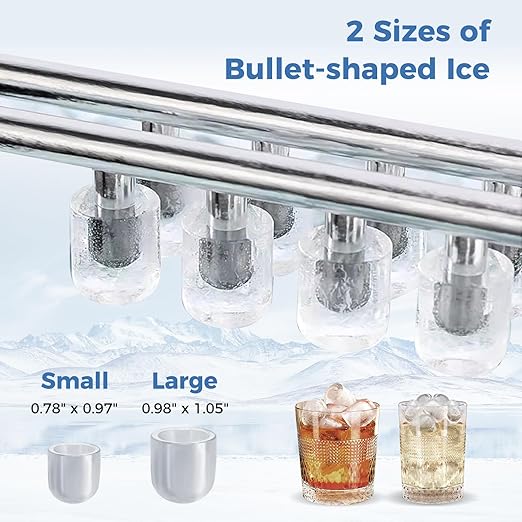 COSTWAY Countertop Ice Maker with Self-Cleaning, 9 Ice Cubes Ready in 6-13 Mins, 26.5Lbs/24H, 2 Sizes of Bullet Ice, Portable Ice Machine with Handle, Ice Scoop and Basket for Home Office (Silver)