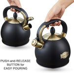 Load image into Gallery viewer, Stove Top Whistling Tea Kettle- Stainless Steel Teakettle Teapot with Ergonomic Handle 2.6 Quart(Black)