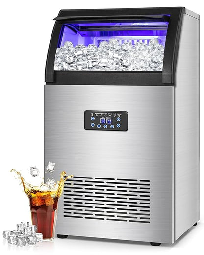 【150LBS/24H + 55 Ice Cubes/10-15 Mins】 Commercial Ice Maker - 50LBS Storage, Stainless Steel, Self-Cleaning for Home Bar Outdoor