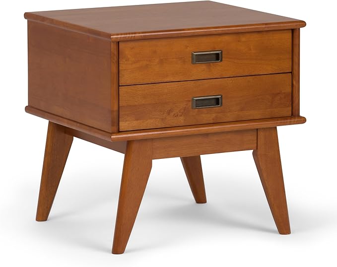 SIMPLIHOME Draper SOLID HARDWOOD 22 inch Wide Rectangle Mid Century Modern End Side Table in Teak Brown for the Living Room and Bedroom