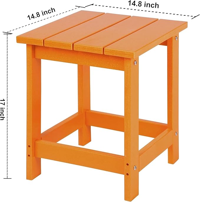 LZRS Adirondack Square Outdoor Side Table for Patio, Pool Composite Patio Table,HDPE End Tables for Backyard,Pool, Indoor Companion, Easy Maintenance & Weather Resistant(Orange)