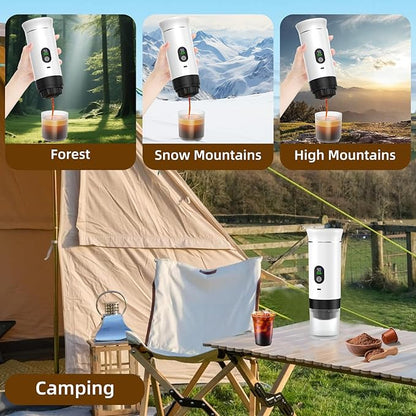Portable Coffee Maker for Travel & Camping, Portable Espresso Maker for Travel, Rechargeable Cordless Battery Operated Coffee Makers for Ground Coffee, NS Capsule RV, Hiking, Office(White)