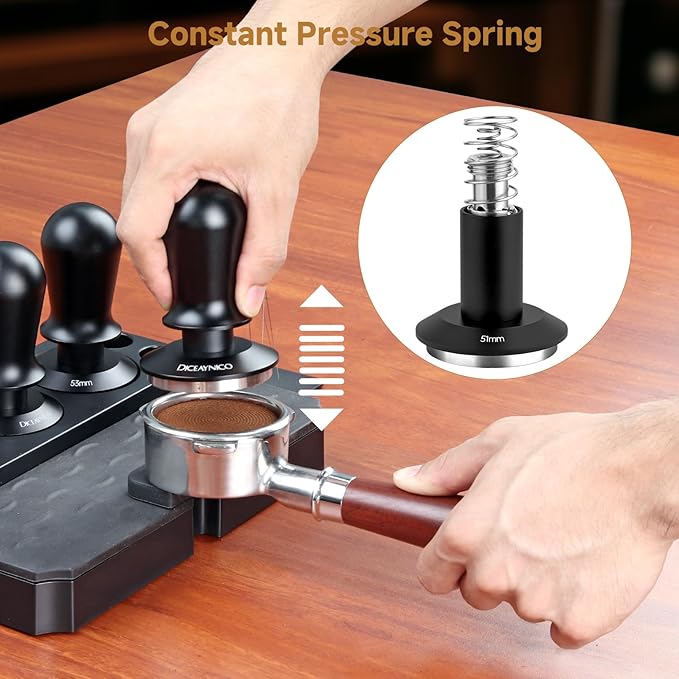 Coffee Tamper 58.35mm - with Sound Feedback 30lb Spring-Loaded Tamper Barista Espresso Tamper Anti-Tilt Base, Ergonomic Handle, 304 Stainless Steel