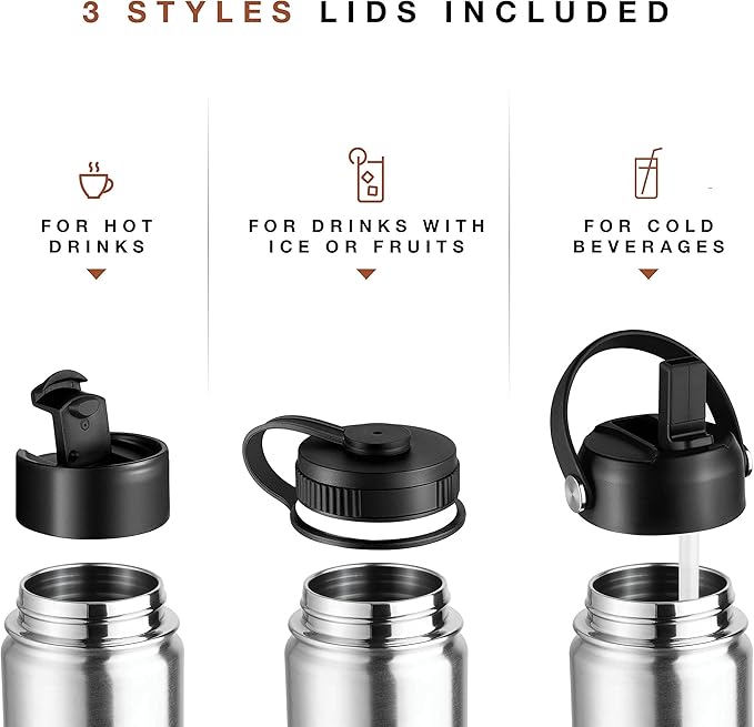 Stainless Steel Insulated Water Bottle and Travel Mug for Hot and Cold Beverages, Wide Mouth, Double Wall Insulated Hydration Sports Water Bottle for Hiking, Biking, Outdoor, 22 OZ BPA Free