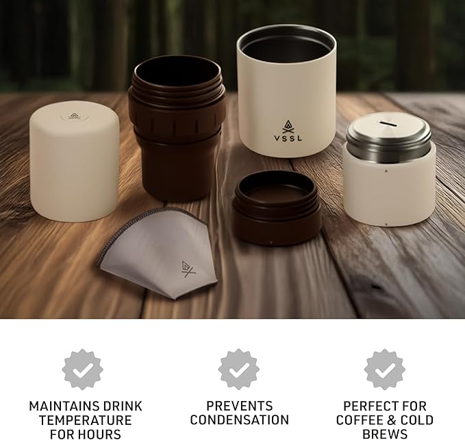 Nest Pour Over Coffee Kit | Coffee Maker for Camping | All-In-One Travel Pour Over | Transportable Dripper, Two 10oz Stainless Steel Travel Mugs | Compact Storage & Adventure Ready | Cream