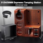 Espresso Knock Box, Walnut Tamping Station, 9 in 1 Coffee Organizer Box Fit for 51mm 54mm 58mm, Coffee Distributor & Portafilter, Espresso Accessories Kit