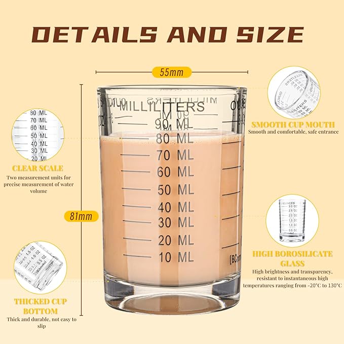Shot Glass Measuring Cup 3 Ounce/90ML Liquid Heavy High Espresso Glass Cup Black Line