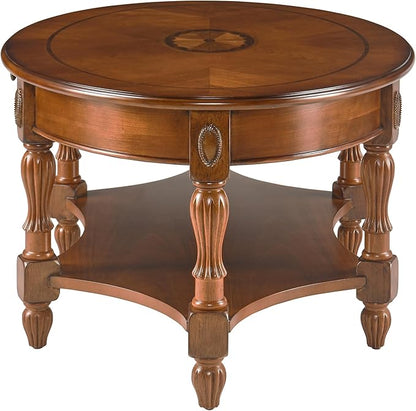 Solid Wood Oval Coffee Table with Drawer and Shelf, 44.9" Traditional Vintage Center Table Polished Edging Cocktail Tea Table for Living Room Bedroom, Beewax