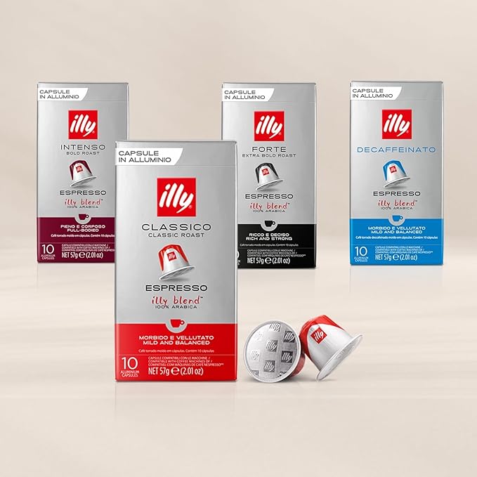 illy Aluminum Espresso Capsules - Compatible with Nespresso Machines - Intenso Bold Roast Coffee - Full of Flavor - Notes of Cocoa and Dried Fruit - Single Serve Capsules - 10 Count (Pack of 10)