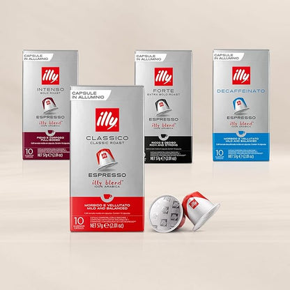 illy Aluminum Espresso Capsules - Compatible with Nespresso Machines - Intenso Bold Roast Coffee - Full of Flavor - Notes of Cocoa and Dried Fruit - Single Serve Capsules - 10 Count (Pack of 10)