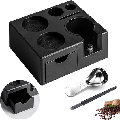 Espresso tamping station,7in1 Espresso Organizer Box Fit for 51,54,58MM Espresso Tamper,Distributor,Portafilter & Puck Screen Accessories,Espresso Station Base,Bring a coffee scoop and coffee brush