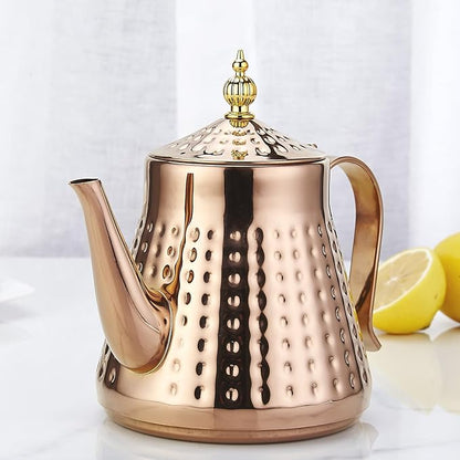 SANQIAHOME 1.2L(40oz) Stainless Steel Hammer Patterned Teapot With Removeable Infuser,Loose leaf cover,Copper