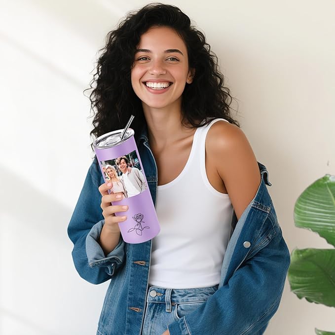 Personalized Tumbler with Picture, Custom Stainless Steel Skinny Tumbler with Logo Text, Personalized Cup Gifts for Women Men Birthday Christmas, Bulk Corporate Gifts
