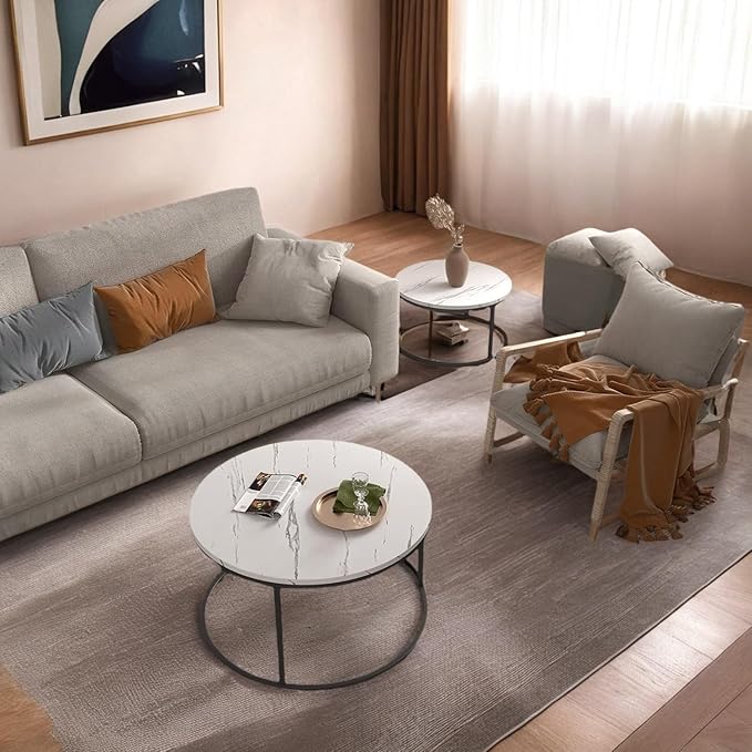 Round Coffee Table, Circle Nesting Coffee Tables for Living Room, Small Dining Center Space Saving Living Room Small Tables, Modern Center Table Dining,Modern Home Furniture White