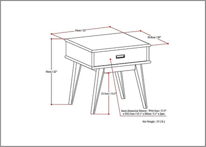 SIMPLIHOME Draper SOLID HARDWOOD 22 inch Wide Rectangle Mid Century Modern End Table in Medium Auburn Brown for the Living Room and Bedroom