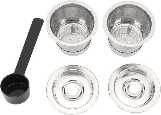 Reusable Coffee Pod, Stainless Steel Coffee Capsule, 304 Food Grade Easy Clean Dense Mesh Filter, Refillable Coffee Pod for Espresso Machine with Lids and Spoon