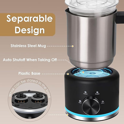 Milk Frother, 16.9 OZ Milk Frother and Steamer, 4 in 1 Electric Milk Frother Dishwasher Safe, Durable Silent Working Frother for Coffee, Hot and Cold Foam Maker, Black