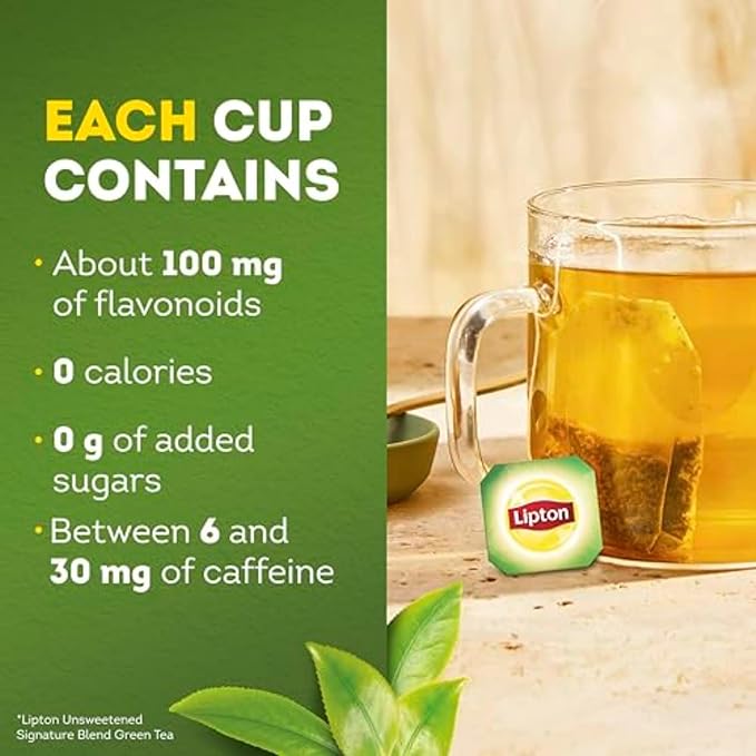 Lipton Signature Blend Green Tea Bags, Unsweetened Teabags for Hot Tea or Iced Tea with Caffeine and Flavonoids, 40 Total Tea Bags