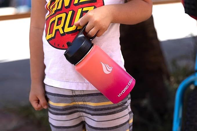 HYDRO CELL Stainless Steel Insulated Water Bottle with Straw - For Cold & Hot Drinks - Metal Vacuum Flask with Screw Cap and Modern Leakproof Sport Thermos for Adults (Coral/Punch 14oz)