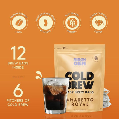 Birch Glen Roasters Cold Brew Coffee Bags - 12 Pack of Coarse Ground Coffee Filter Pitcher Packs for Easy Brewing - 100% Arabica - Yields 6 Pitchers - Dark Roast