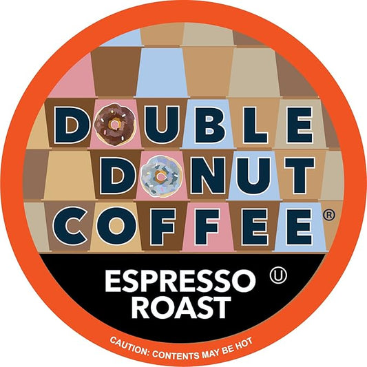 Double Donut Coffee Dark Roast Coffee Pods, Espresso Roast, Strong Coffee in Recyclable Single Serve Coffee Pods for Keurig Coffee Maker, 48 Count