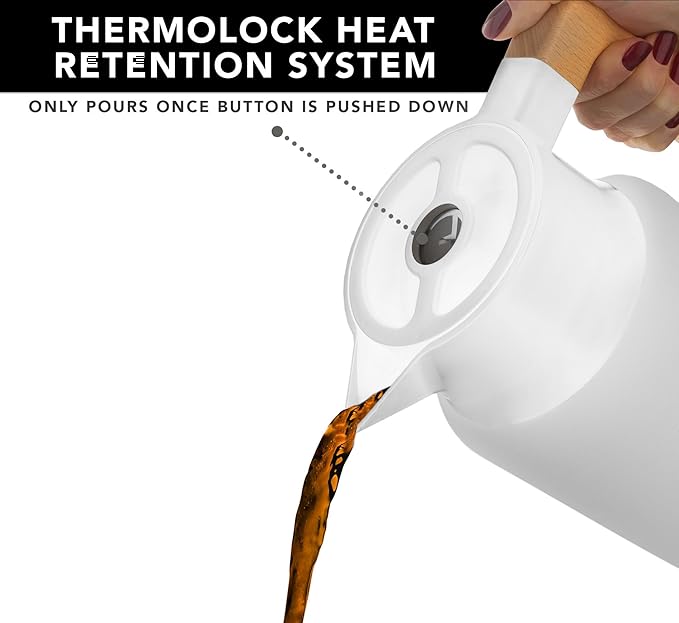 HASTINGS 50 Oz Pour Over Coffee Maker Set with Double Layer Reusable Stainless Steel Filter 8-Cup and Wood Handle - Dual Wall Heat Resistant Drip Coffee Brewer, Pour Over Coffee Dripper Carafe, White