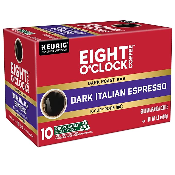 Eight O'Clock Coffee Dark Italian Roast, Keurig Single Serve K-Cup Pods, Dark Roast, 60 Count (6 packs of 10)