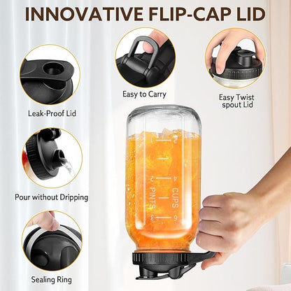 Breast Milk Pitcher, 32 OZ Mason Jar Pitcher with Lid Double Leak Proof,1 Quart Breastmilk Storage Containers for Fridge, Glass Jug for Sun Tea, Juice, Cold Brew Coffee