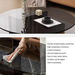 Load image into Gallery viewer, EASYSOUL Modern Round Glass Coffee Table with Wood Base for Living Room, 35.43" D x 35.43" W x 13.78" H, Mid Century Circular Center Coffee Tables with Tempered Glass Top (Walnut-Grey Glass/35.43 ")