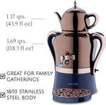 Load image into Gallery viewer, Korkmaz Hanedan A843-05 Stainless Steel Samovar, Upper Pot 1.3 L (43.9 Oz), Bottom Pot 3.5 L (118.3 Oz) Electric Turkish Tea Maker Set, Double Pots Tea Machine, Rosegold, 110 V US Plug, 5.1- Quart